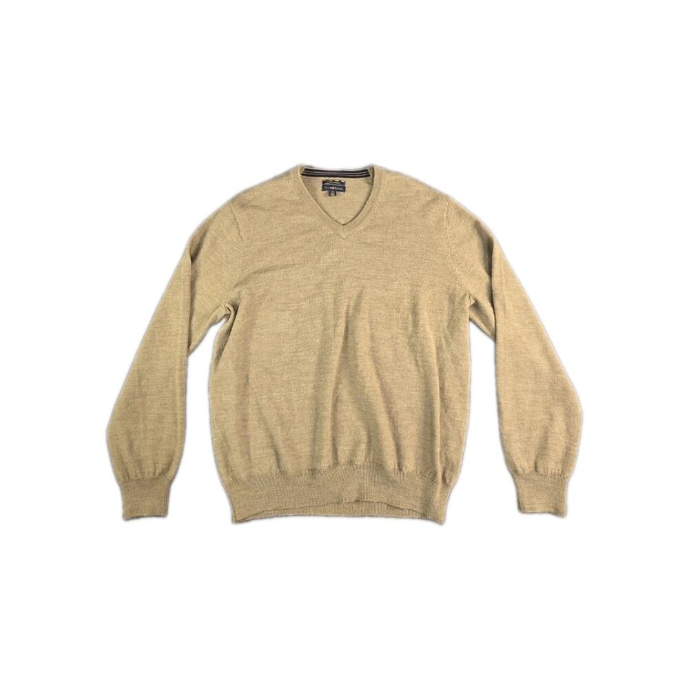 Club Room Estate V-neck Sweater Mens Sz M Preppy 100% Merino Wool Brown C37-46